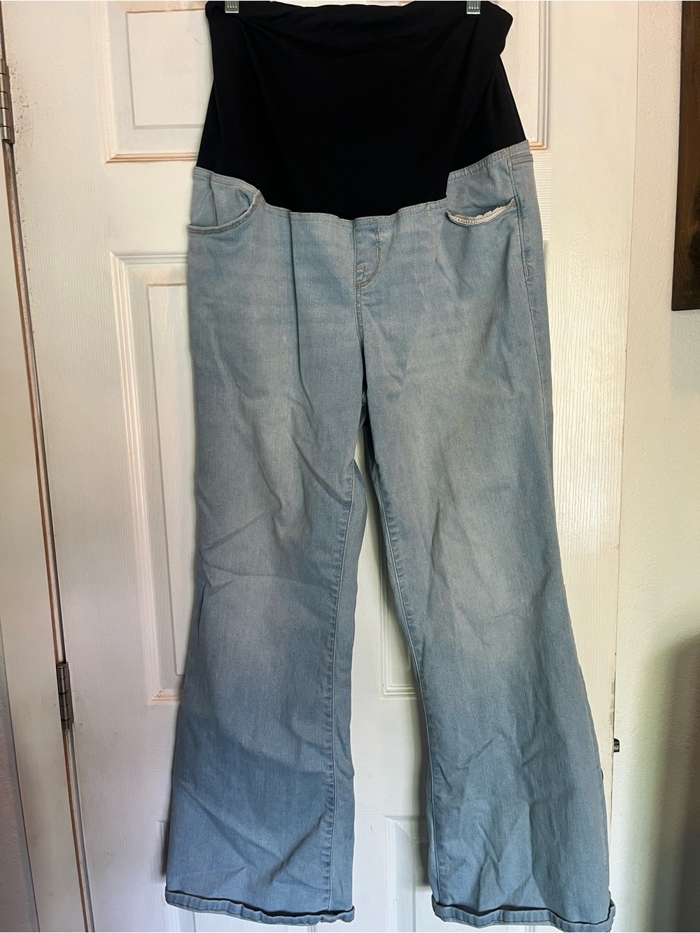 Ingrid & Isabel Light Blue Wide-Leg Maternity Jeans with full panel